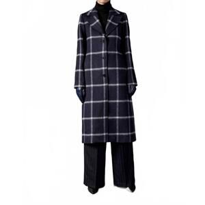 NEW TRIONA erin belted long coat in navy windowpane